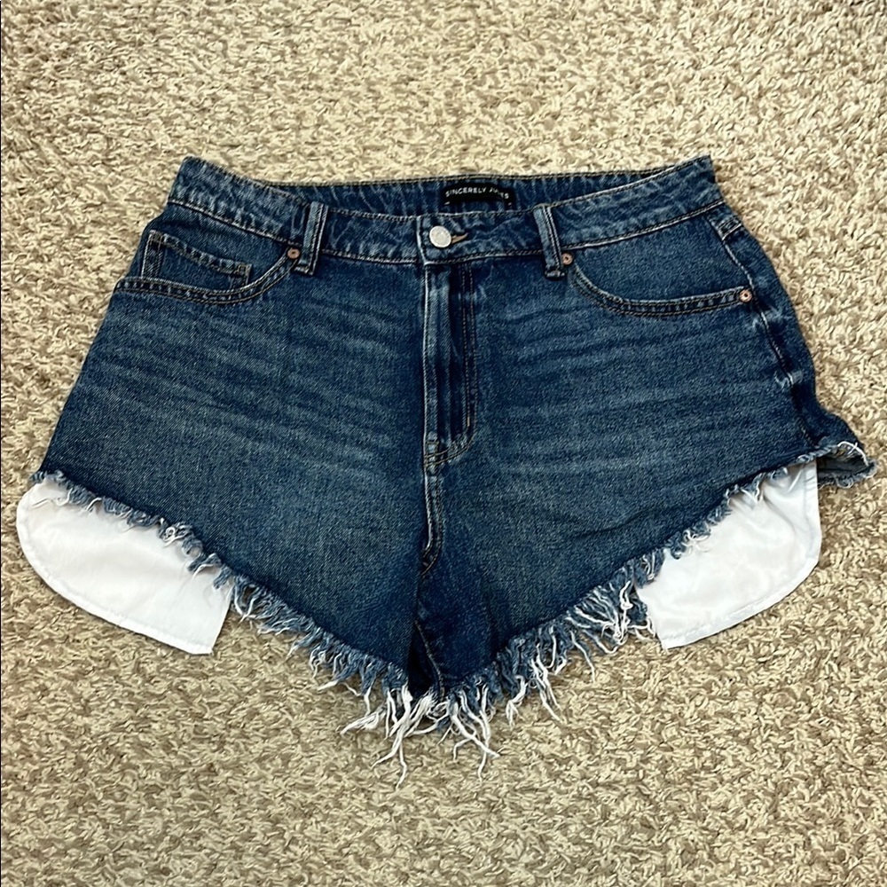 Sincerely Jules Distressed Denim Frayed Hem Shorts - Size 11 / 30